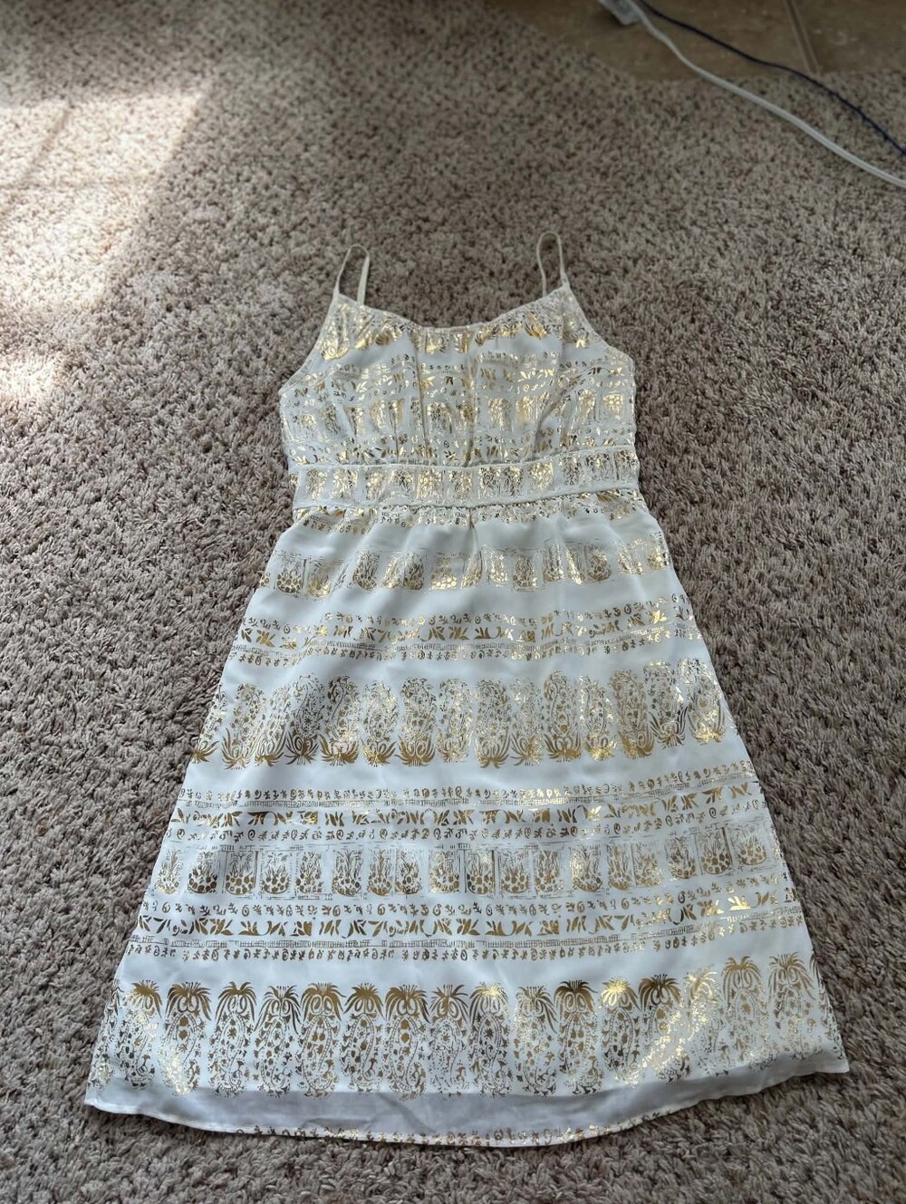 mark. White Midi Dress with Gold Metallic Pattern